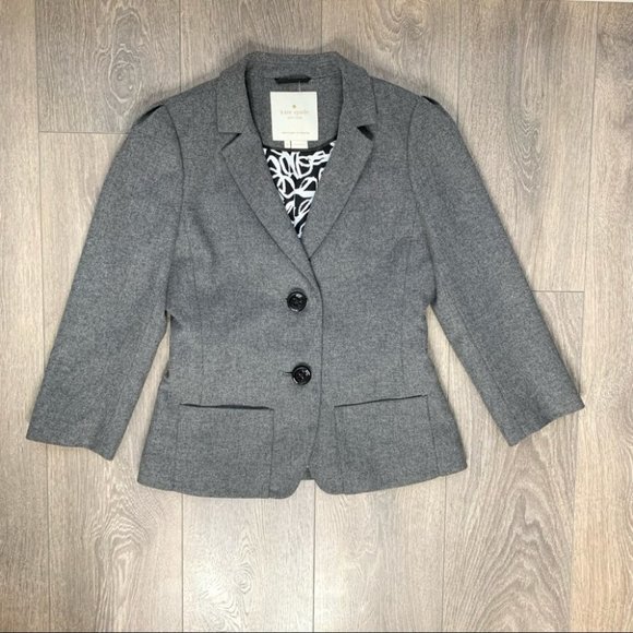Kate Spade Melita Tweed Button 3/4 Length Sleeves Blazer Jacket Gray Size 4 - Picture 3 of 16
